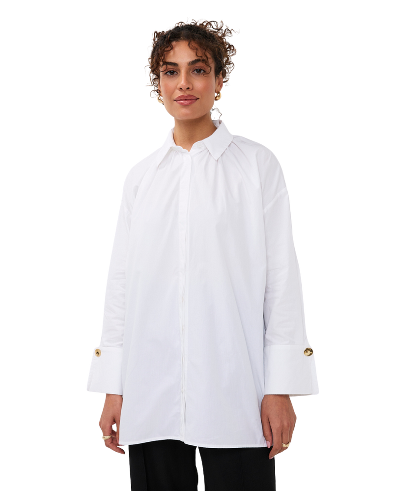 Bluse mit plissierter Vorderseite – Weiß