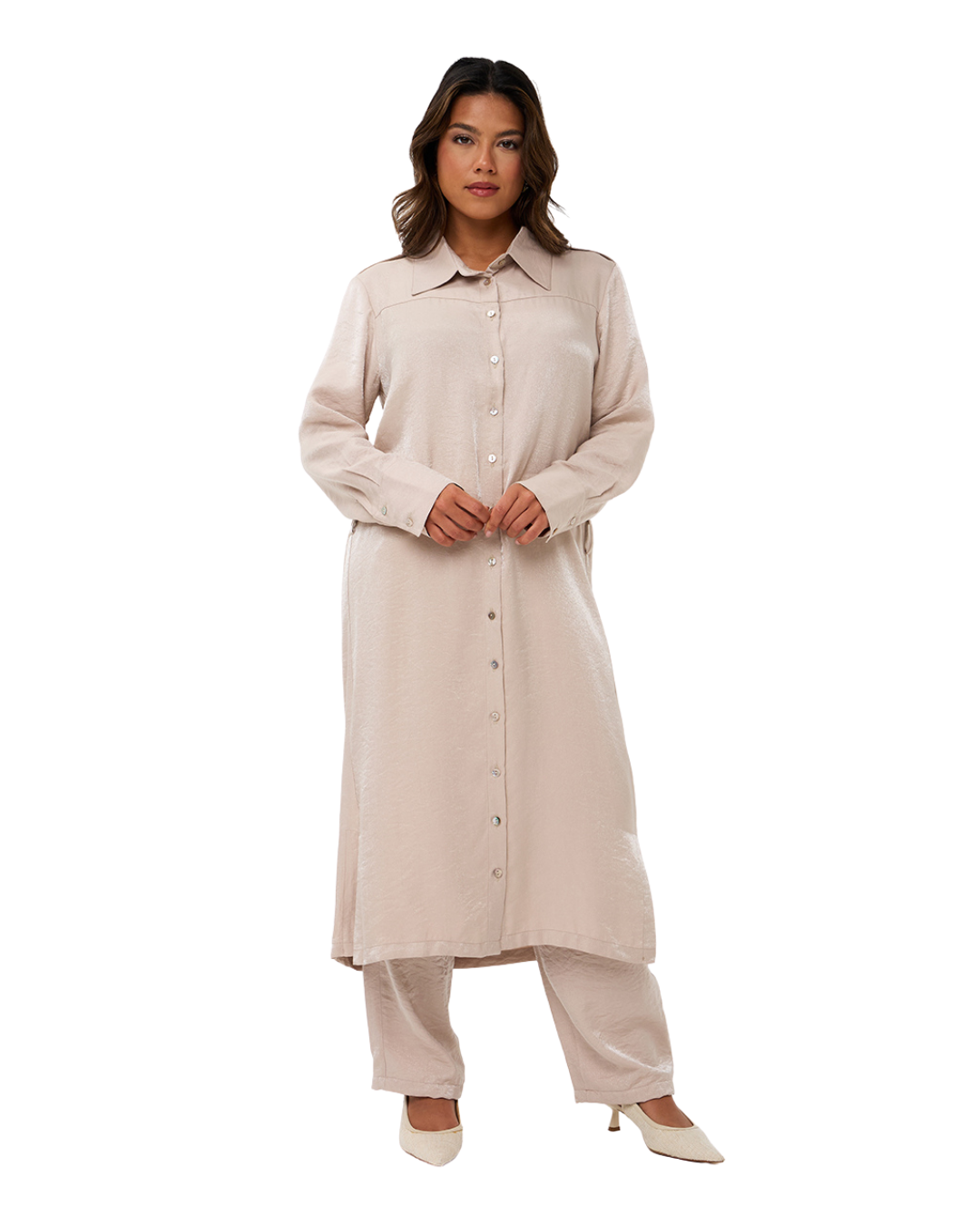 Soleya Button-Down Tunic - Blush Pearl