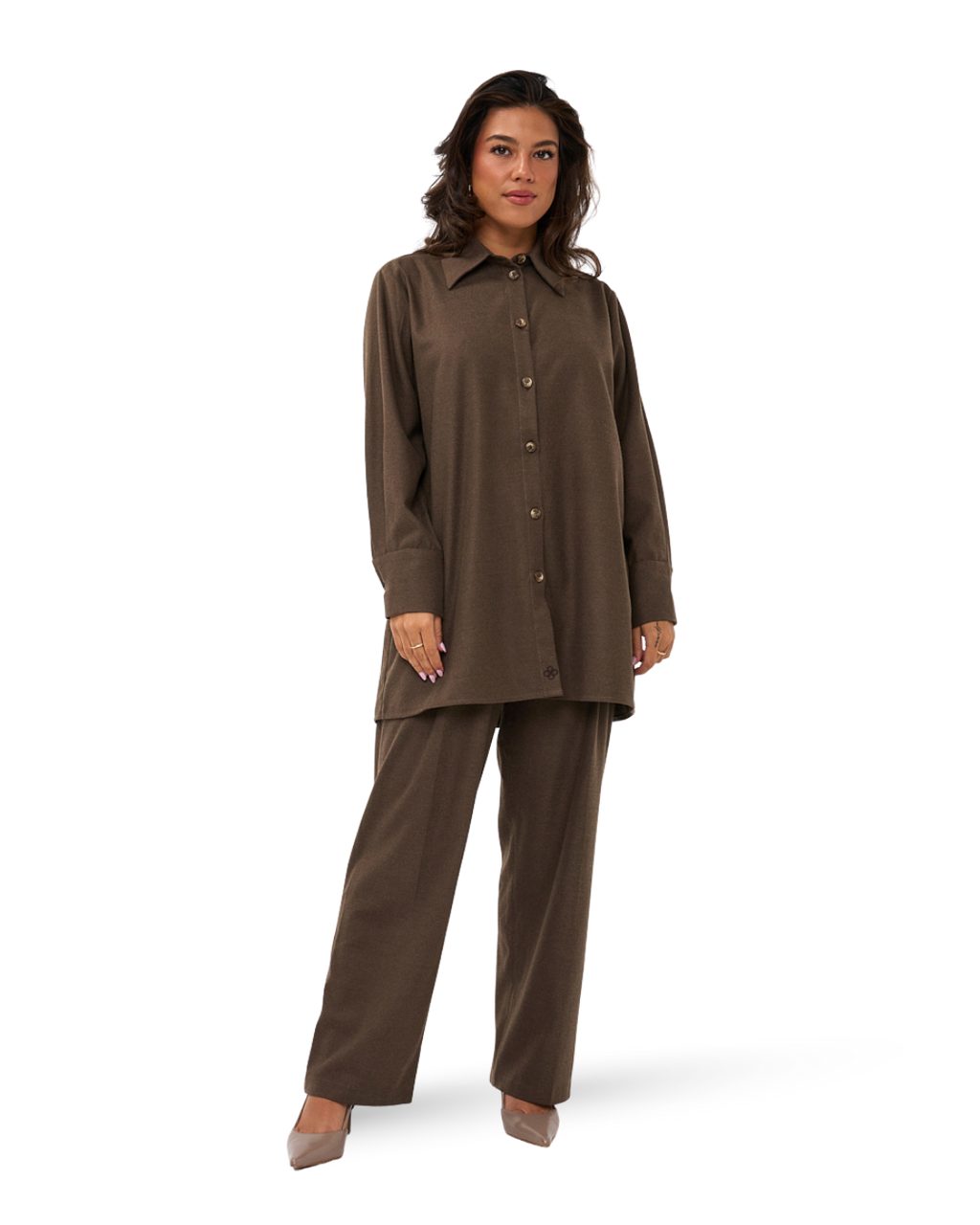 Straight-Cut Wool Tailored Pants - Muted Brown