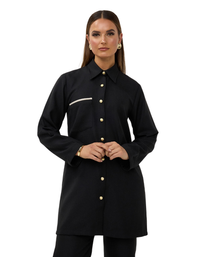 Tweed Button-Down Blouse - Black