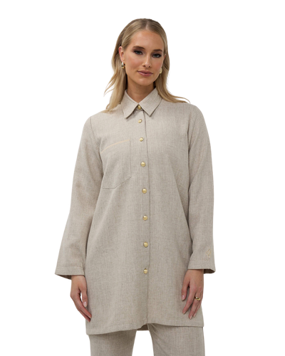 Tweed Button-Down Blouse - Pale Ecru