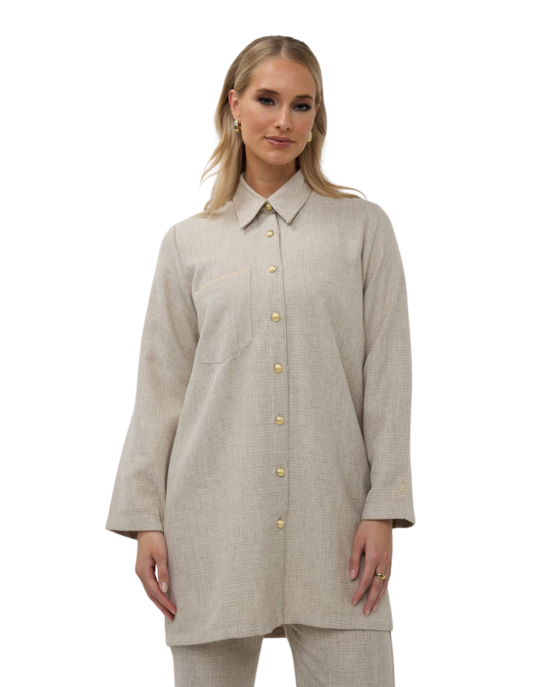 Tweed-Bluse mit Knopfleiste – Hell-Ecru