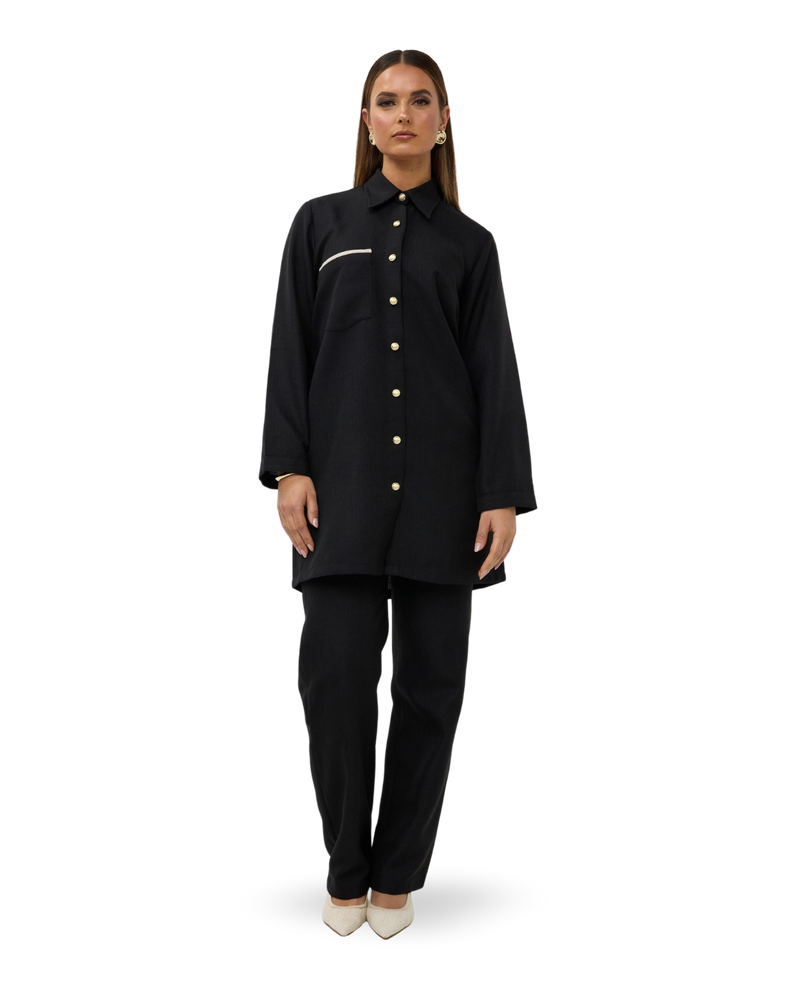 Tweed broek met rechte pijpen - Zwart