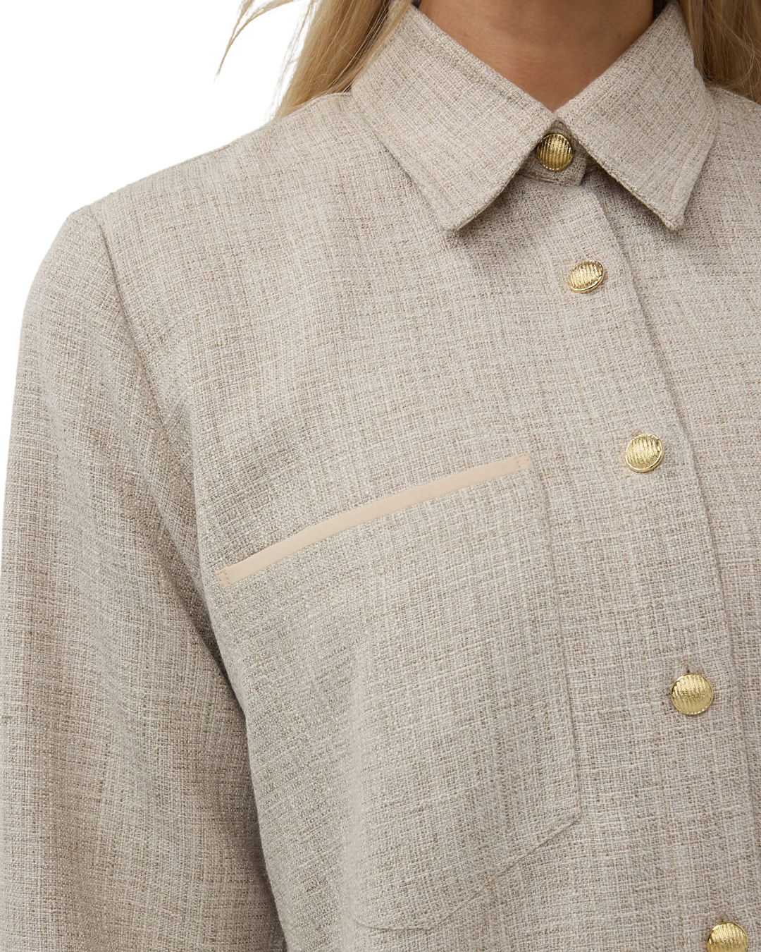 Tweed Button-Down Blouse - Pale Ecru