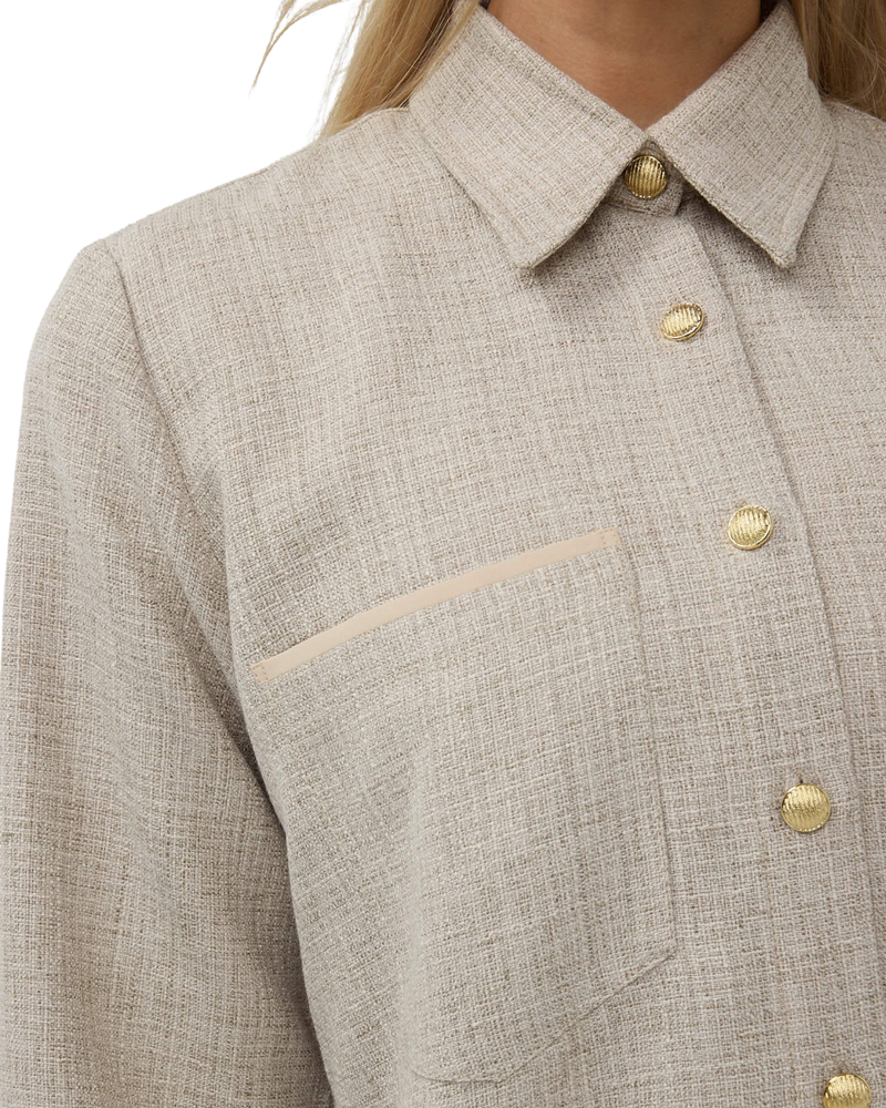 Tweed-Bluse mit Knopfleiste – Hell-Ecru