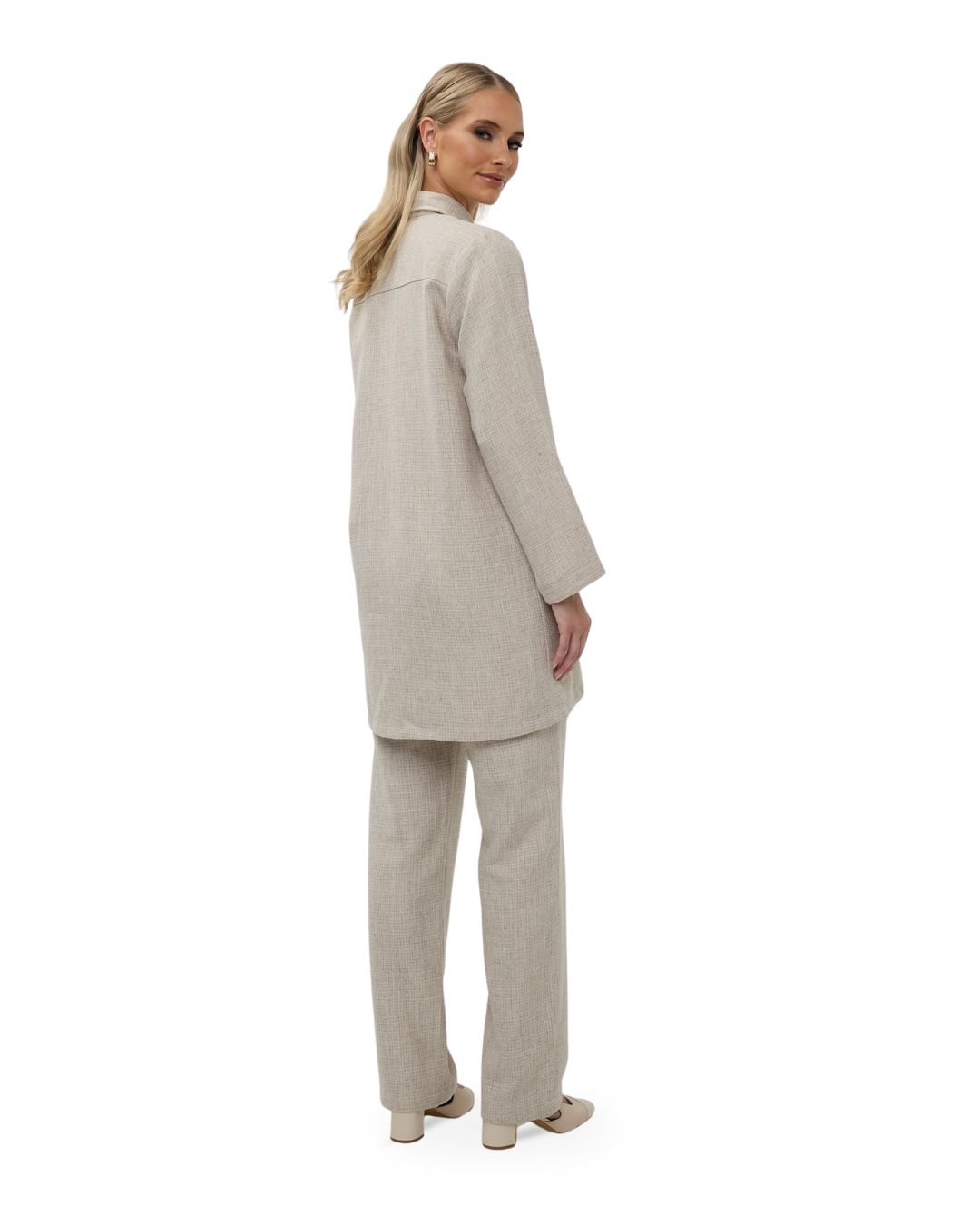 Tweed Button-Down Blouse - Pale Ecru