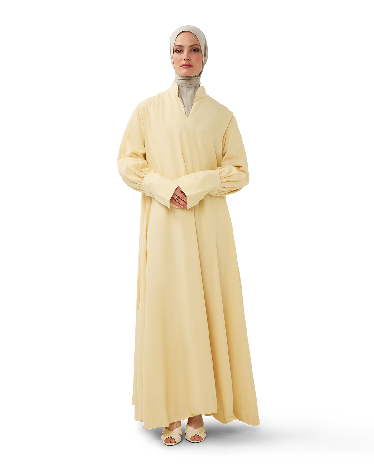 V-Neck Column Dress Butter Yellow